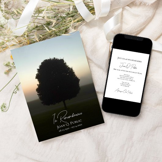 Natural Tree at Sunrise Death Anniversary Memorial 招待状