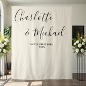 Natural White Script Minimalist Wedding Backdrop タペストリー