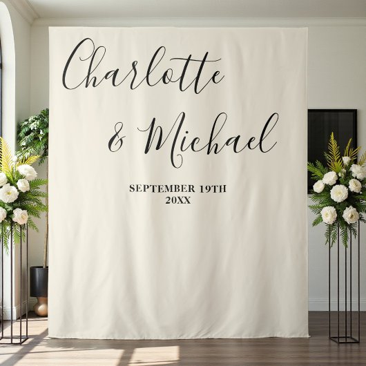 Natural White Script Minimalist Wedding Backdrop タペストリー