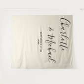 Natural White Script Minimalist Wedding Backdrop タペストリー (正面(横))