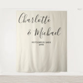 Natural White Script Minimalist Wedding Backdrop タペストリー (正面)