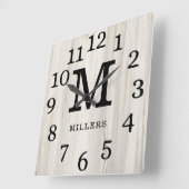 Natural Wood Large Numbers Family Name Monogram スクエア壁時計 (傾斜)
