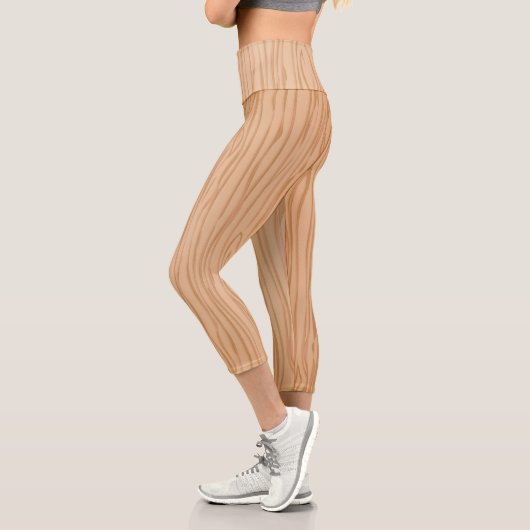 Natural Wood Texture Capri Fitness Leggings Comfor カプリレギンス (左)