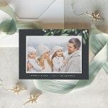 Naturally Joyful | Elegant Botanical Photo シーズンカード<br><div class="desc">This simple and elegant nature-inspired holiday card features your favorite horizontal or landscape-oriented photo draped with sprigs of graceful forest green watercolor foliage on a deep charcoal background. Personalize with your custom greeting (shown with "Warmest Wishes"), the year, and your family name along the bottom in modern lettering. An elegant...</div>