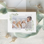 Naturally Joyful | Elegant Watercolor Photo シーズンカード<br><div class="desc">This simple and elegant nature-inspired holiday card features your favorite horizontal or landscape-oriented photo adorned at the corners with sprigs of graceful light blue watercolor foliage. Personalize with your custom greeting (shown with "Joy to the World"), the year, and your family name in modern lettering. An elegant botanical design for...</div>