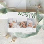 Naturally Joyful | Holiday Photo Collage Card シーズンカード<br><div class="desc">Send holiday greetings to friends and family in chic style with our elegant photo collage cards. Graceful sprigs of forest green painted watercolor mistletoe frame three of your favorite square photos arranged in a side by side layout on a crisp white background. Your custom greeting (shown with "Christmas Joy") appears...</div>