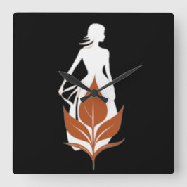 Nature and Woman Silhouette Elegant Feminine Art  スクエア壁時計