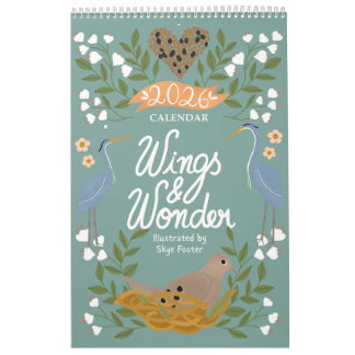 Nature Art Calendar with Backyard Birds & Flowers カレンダー