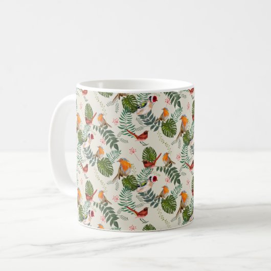 Nature Bird Pattern - Ornithology Gift cute summer コーヒーマグカップ (正面左)