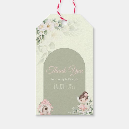 Nature Cute Flower Fairy 1st Birthday ギフトタグ (正面)