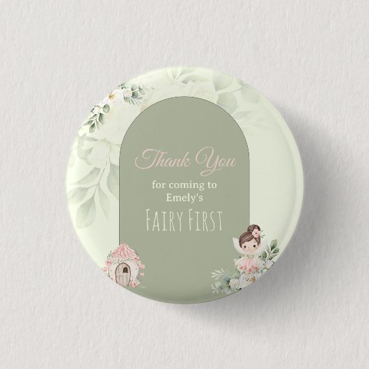 Nature Cute Flower Fairy 1st Birthday Button 缶バッジ (正面)