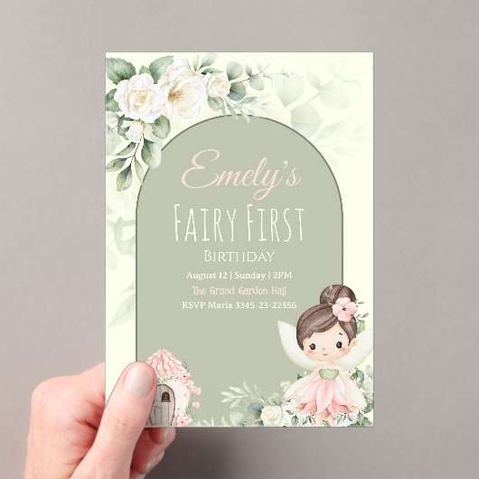 Nature Cute Flower Fairy 1st Birthday Invitation アクリル招待状 (インサイチュ (ポータブル))