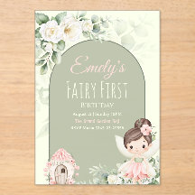 Nature Cute Flower Fairy 1st Birthday Invitation