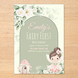 Nature Cute Flower Fairy 1st Birthday Invitation アクリル招待状