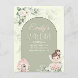 Nature Cute Flower Fairy 1st Birthday Invitation インビテーションポストカード