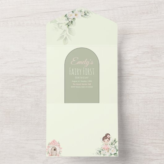 Nature Cute Flower Fairy 1st Birthday Invitation オールインワン招待状 (内側)
