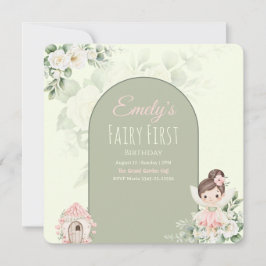 Nature Cute Flower Fairy 1st Birthday Invitation セーブザデート