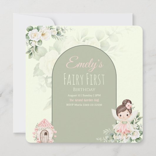 Nature Cute Flower Fairy 1st Birthday Invitation セーブザデート (正面)