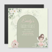 Nature Cute Flower Fairy 1st Birthday Invitation マグネット招待状 (正面/裏面)
