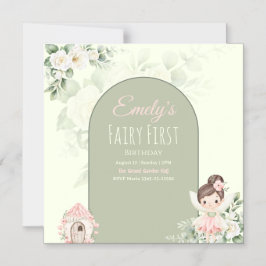 Nature Cute Flower Fairy 1st Birthday Invitation マグネット招待状