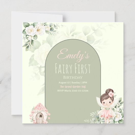 Nature Cute Flower Fairy 1st Birthday Invitation マグネット招待状 (正面)