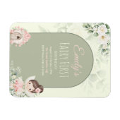 Nature Cute Flower Fairy 1st Birthday Invitation マグネット (横)