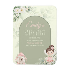 Nature Cute Flower Fairy 1st Birthday Invitation マグネット