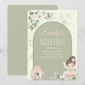 Nature Cute Flower Fairy 1st Birthday Invitation 招待状 (正面/裏面)