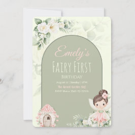 Nature Cute Flower Fairy 1st Birthday Invitation 招待状