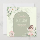 Nature Cute Flower Fairy 1st Birthday Invitation 招待状 (正面)