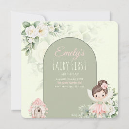Nature Cute Flower Fairy 1st Birthday Invitation 招待状