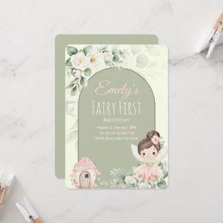 Nature Cute Flower Fairy 1st Birthday Invitation 招待状