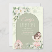 Nature Cute Flower Fairy 1st Birthday Invitation 招待状 (正面)