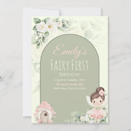 Nature Cute Flower Fairy 1st Birthday Invitation 招待状