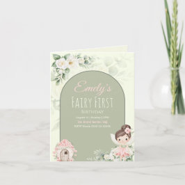 Nature Cute Flower Fairy 1st Birthday Invitation 招待状