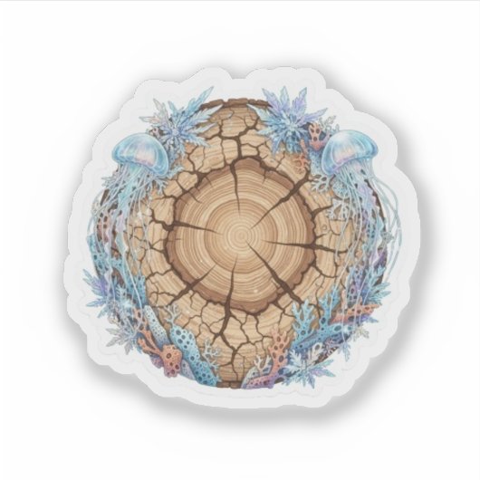Nature Fusion Tree Rings & Ocean Life design  シール (正面)