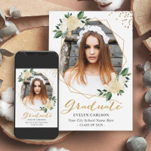 Nature Green Gold Floral Photo Graduation Party