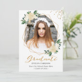 Nature Green Gold Floral Photo Graduation Party 招待状 (スタンド正面)
