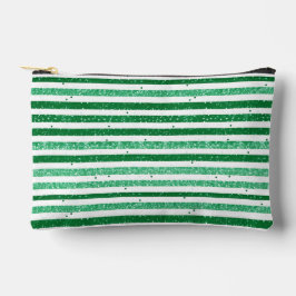 Nature Green White Horizontal Glitter Stripes アクセサリーポーチ