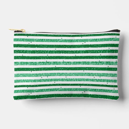 Nature Green White Horizontal Glitter Stripes アクセサリーポーチ (正面)