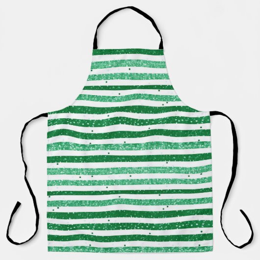 Nature Green White Horizontal Glitter Stripes エプロン (正面)