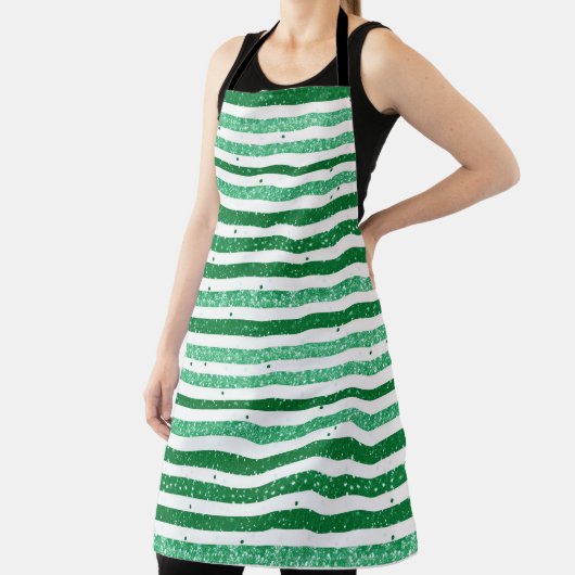 Nature Green White Horizontal Glitter Stripes エプロン (インサイチュ)