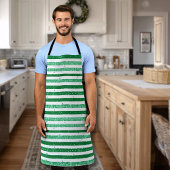 Nature Green White Horizontal Glitter Stripes エプロン
