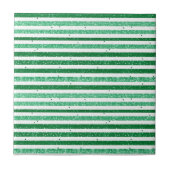 Nature Green White Horizontal Glitter Stripes タイル (正面)