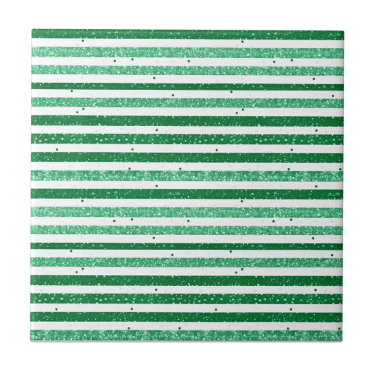 Nature Green White Horizontal Glitter Stripes タイル (正面)