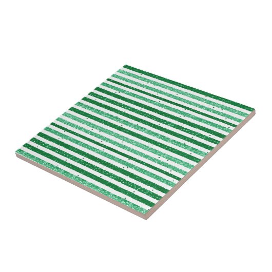 Nature Green White Horizontal Glitter Stripes タイル (側面)