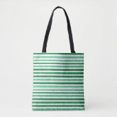 Nature Green White Horizontal Glitter Stripes トートバッグ (正面)