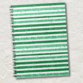 Nature Green White Horizontal Glitter Stripes ノートブック