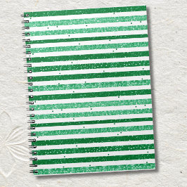 Nature Green White Horizontal Glitter Stripes ノートブック