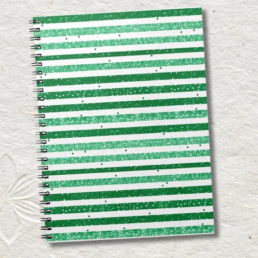 Nature Green White Horizontal Glitter Stripes ノートブック